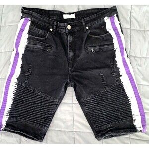 BLIND TRUST Men’s Biker Purple Side Striped Shorts Size 36